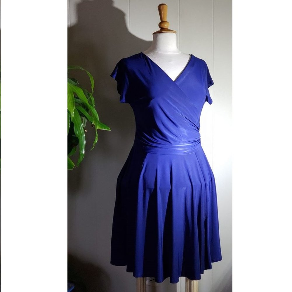 Royal Blue Faux Wrap Dress Full Skirt #03